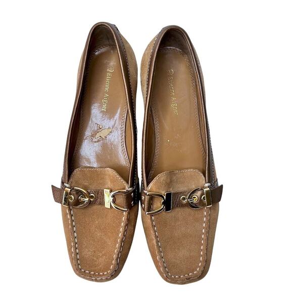8 Etienne Aigner Preppy Brown Tan Suede Leather Moc Loafers Flats Academia - Picture 7 of 9